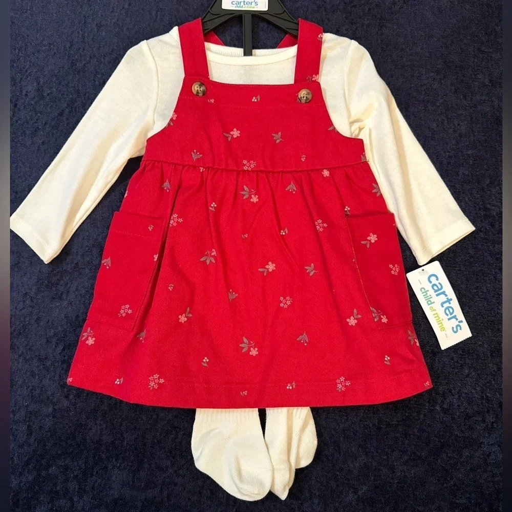 Carter's Red Floral Jumper with White Sleeves